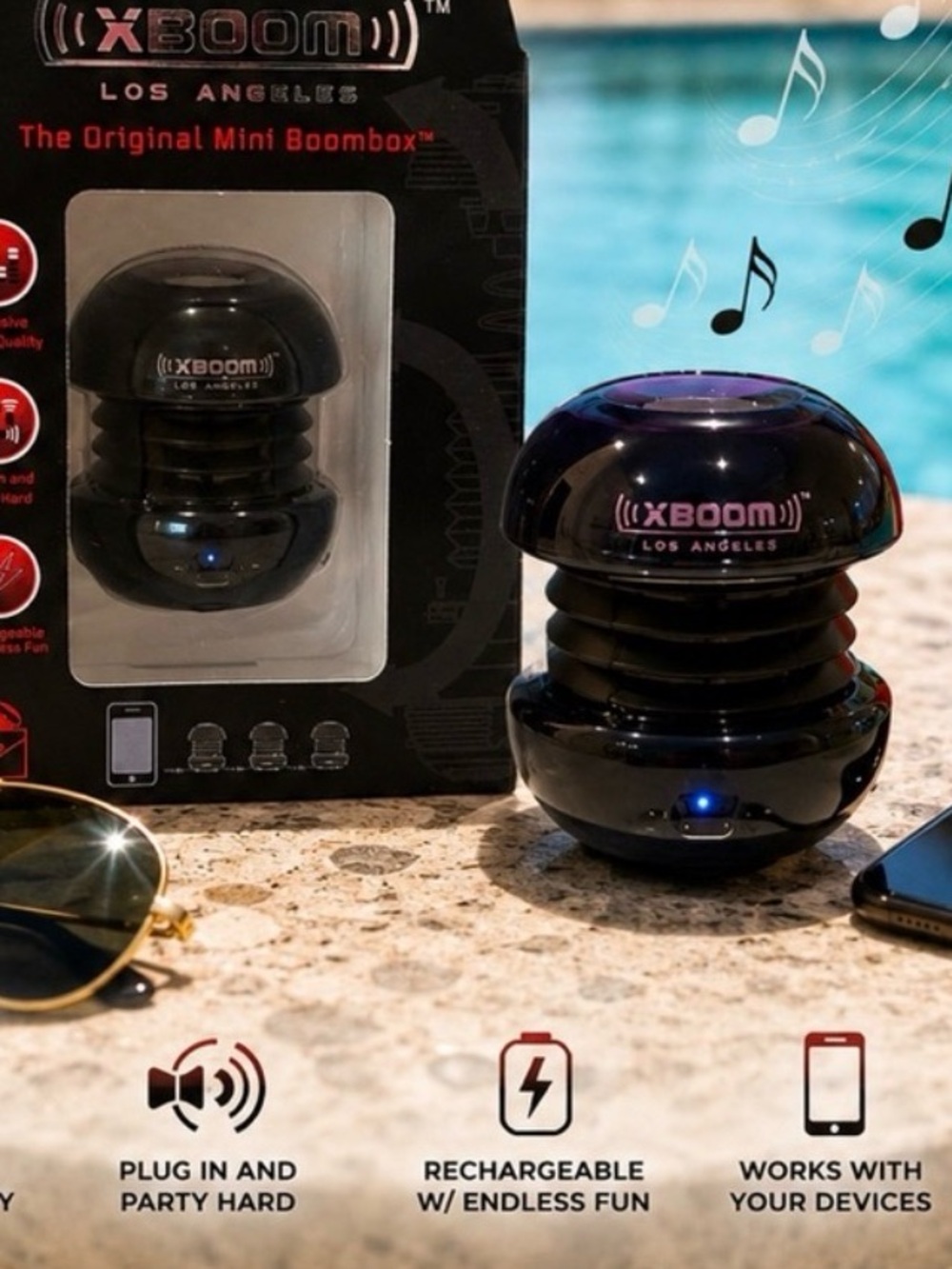 XBOOM Los Angeles Original Mini Boombox Blue tooth Speaker - Black | NIB